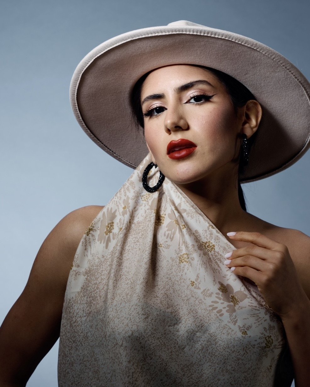 Classic red lip and winged liner makeup look