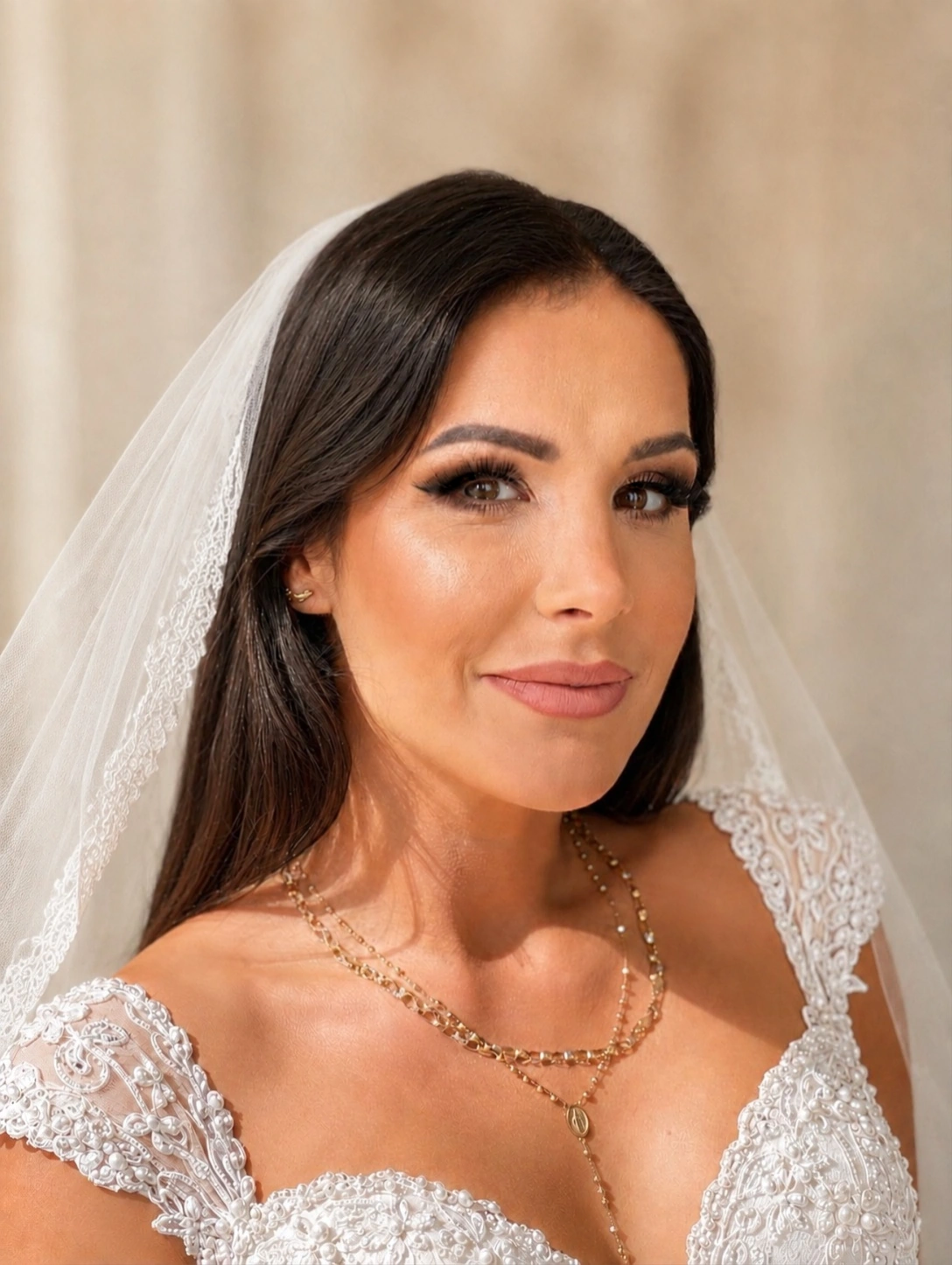 Bride in veil with wedding-day makeup — Bridal Makeup by Glam On Call